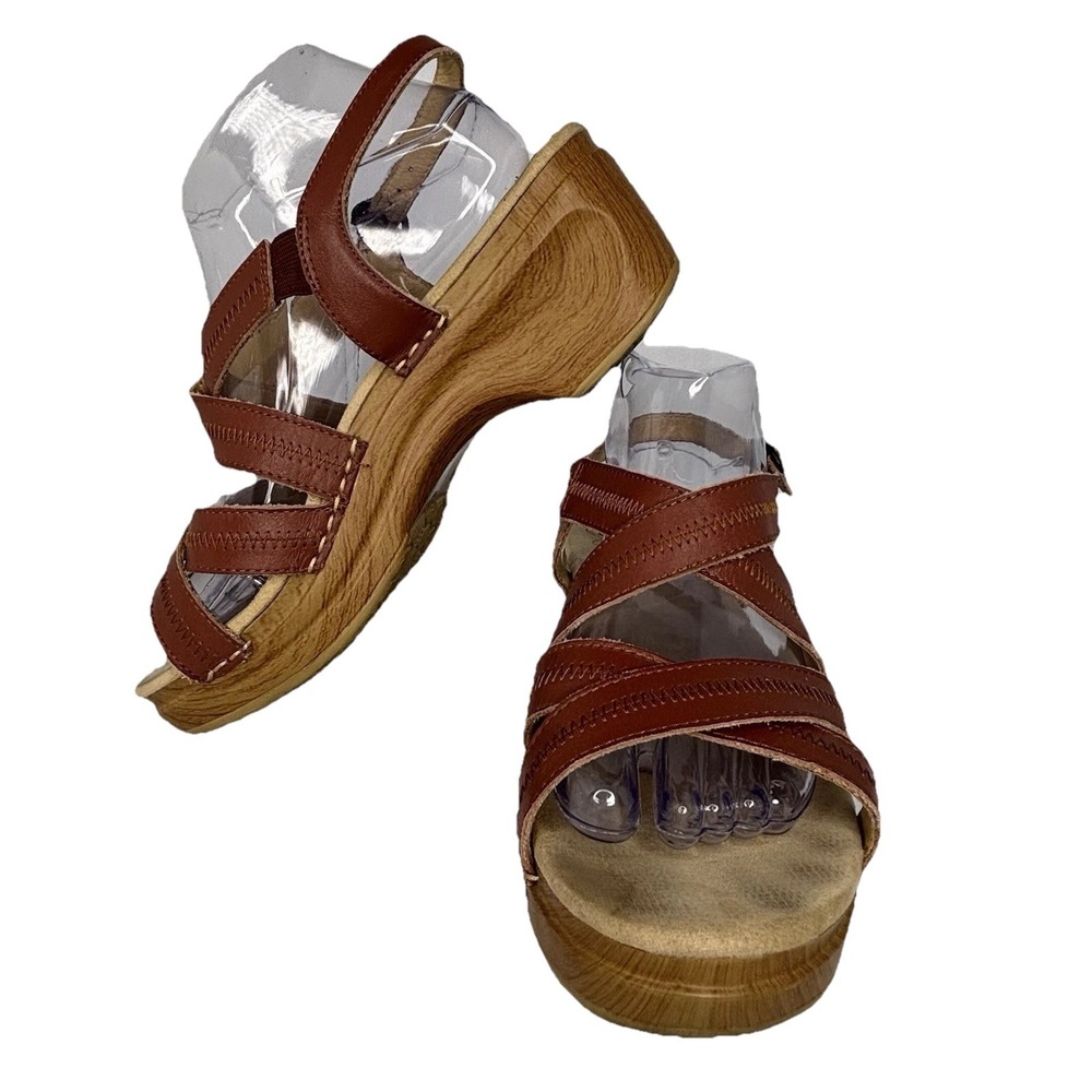 Sanita Darcy Sandal Platform Brown 40 EU/8.5-9 US Leather Criss Cross‎ Slingback